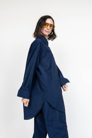 Boyfriend Shirt in Wool Pinstripe