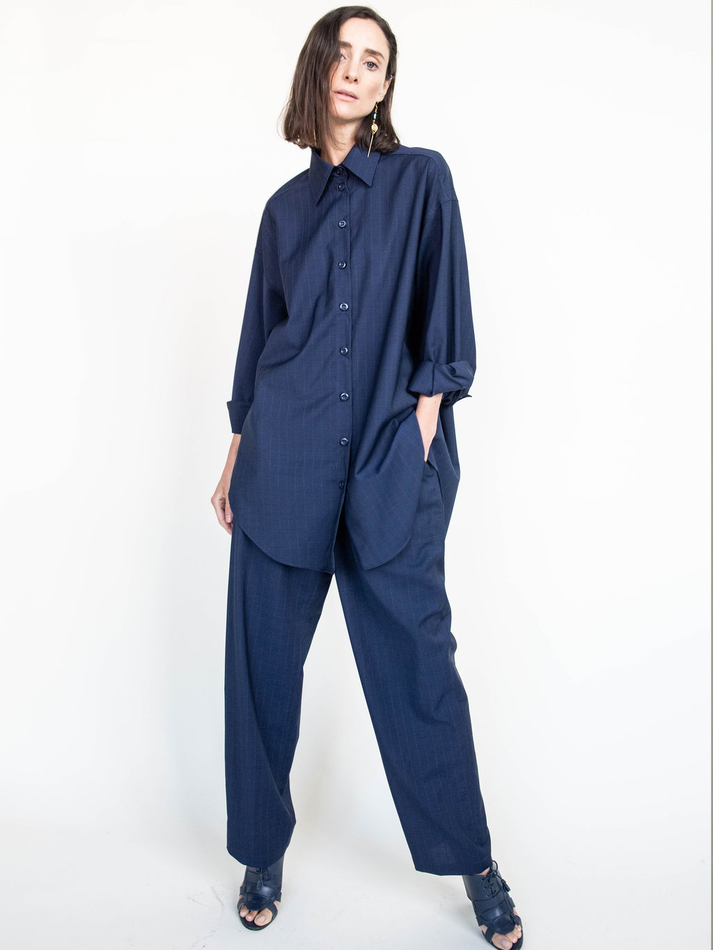 Boyfriend Shirt in Wool Pinstripe