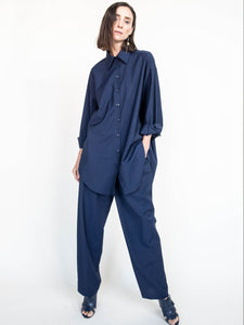 Boyfriend Shirt in Wool Pinstripe