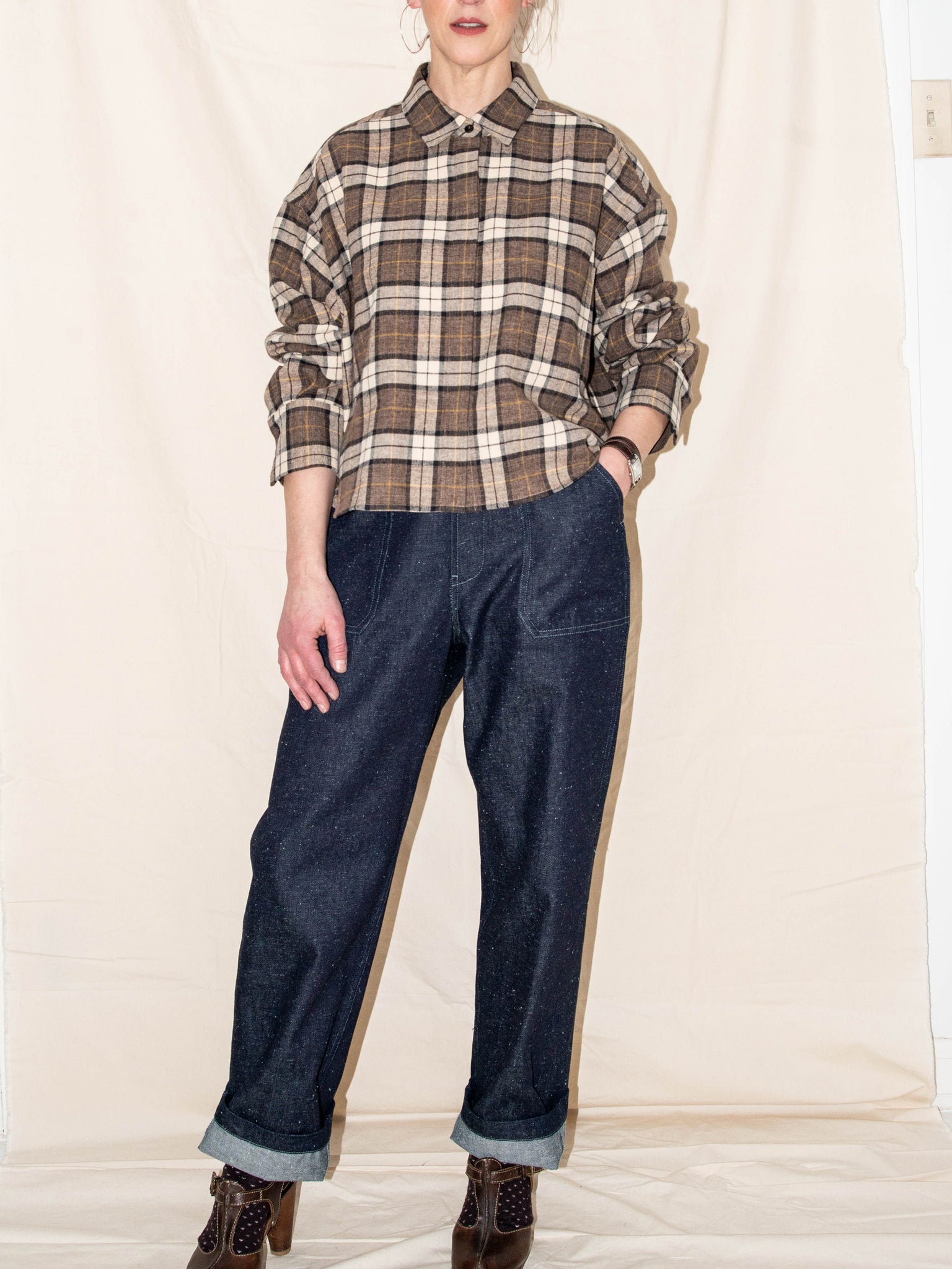 Cropped Flannel in Logger's Plaid
