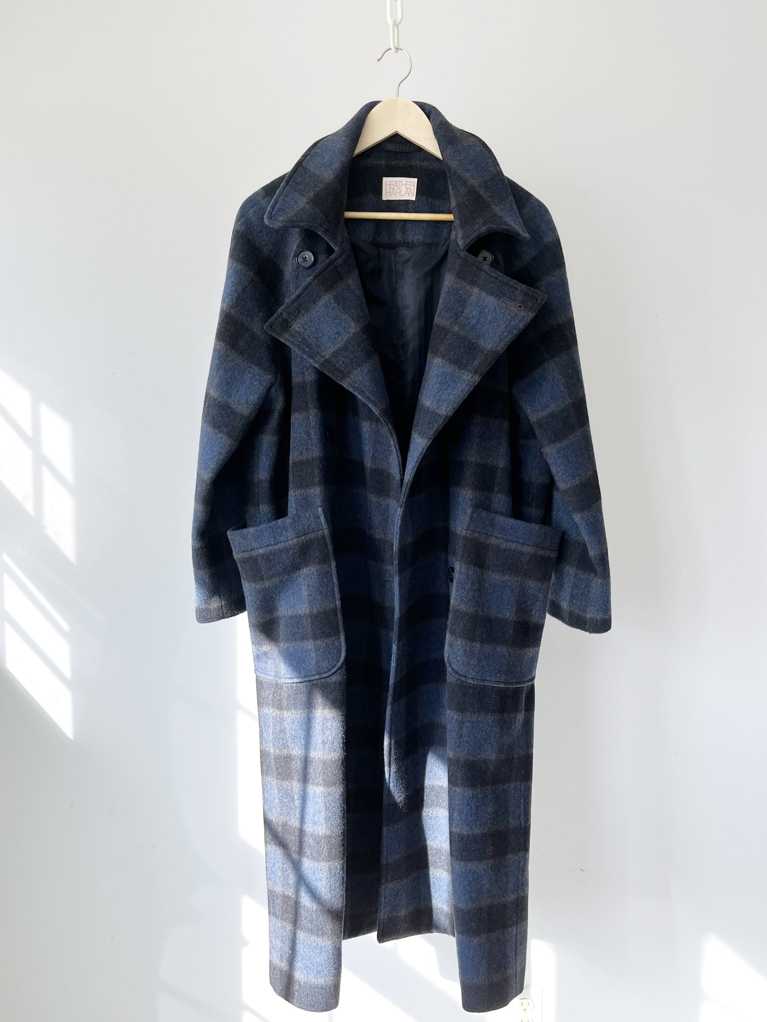 Long Overcoat in Wool Check