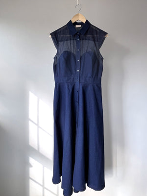 Sweetheart Shirtdress in Indigo Dot
