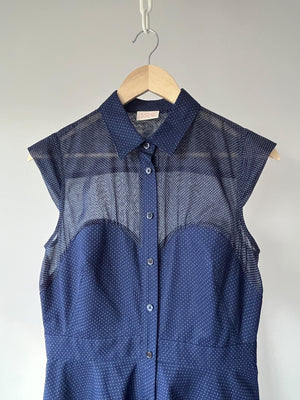 Sweetheart Shirtdress in Indigo Dot