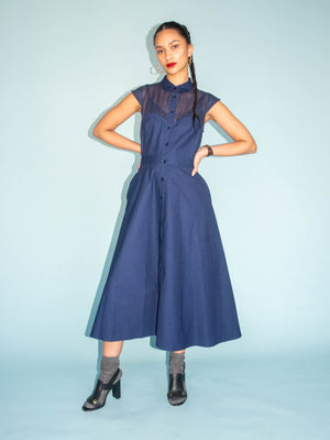 Sweetheart Shirtdress in Indigo Dot